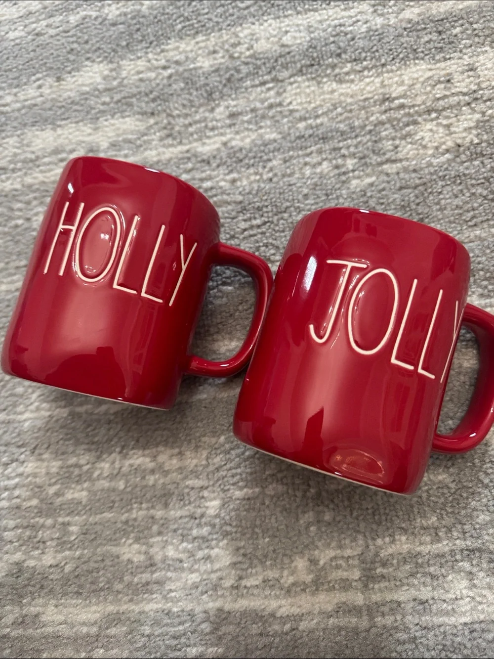 Rae Dunn Red HOLLY & JOLLY Ceramic Mug Set (2)